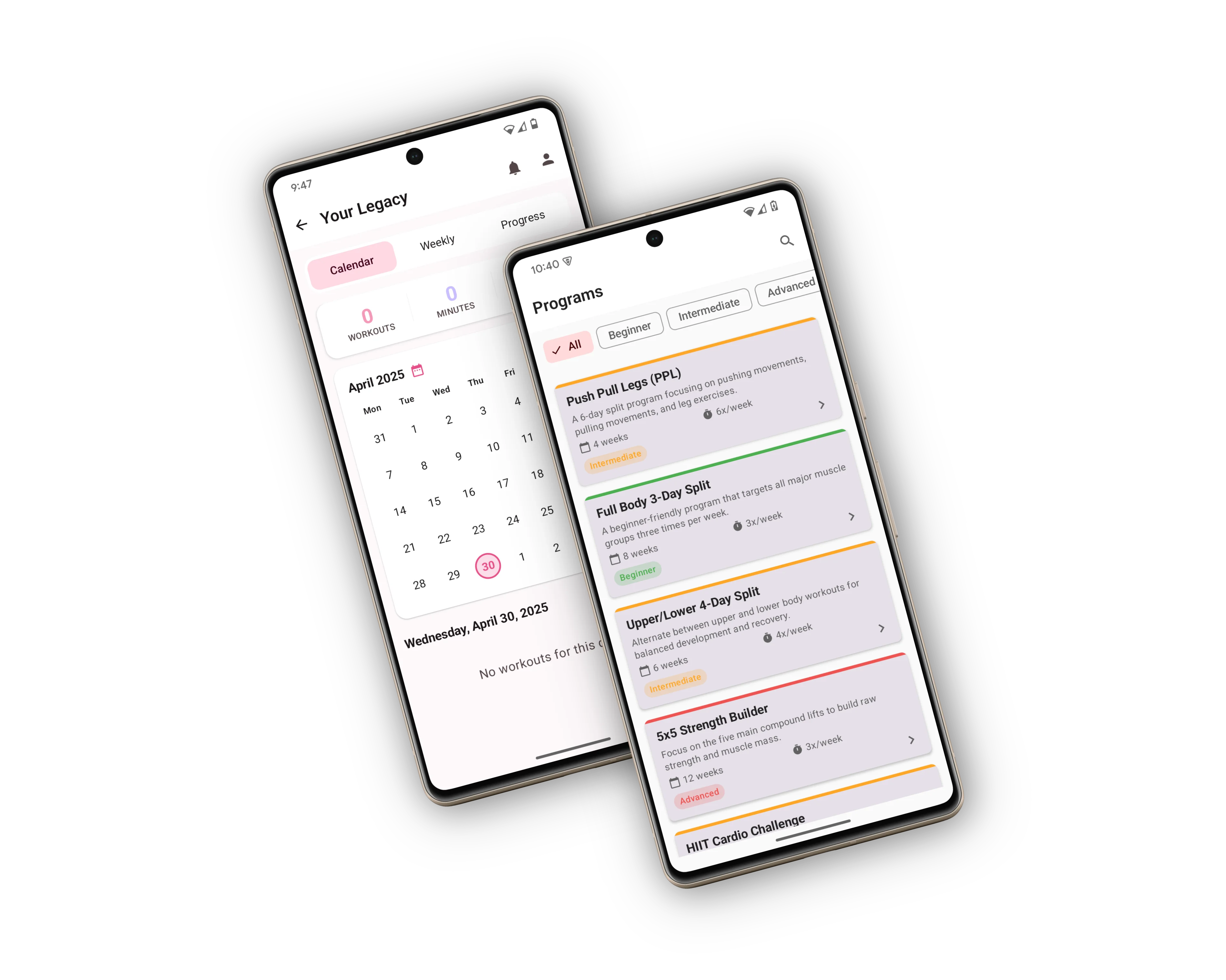 Phone showing Mettle Workout app interface
